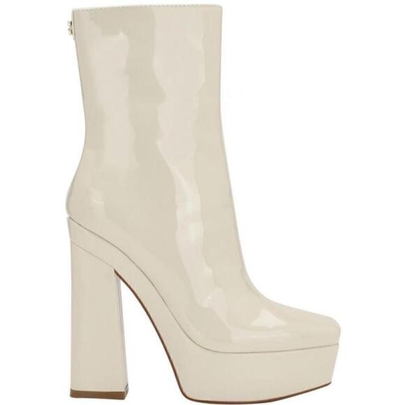 Guess Womens Byra Ivory Patent Square Toe Block Heel Mid-Calf Boots Shoes 8 - Picture 4 of 9